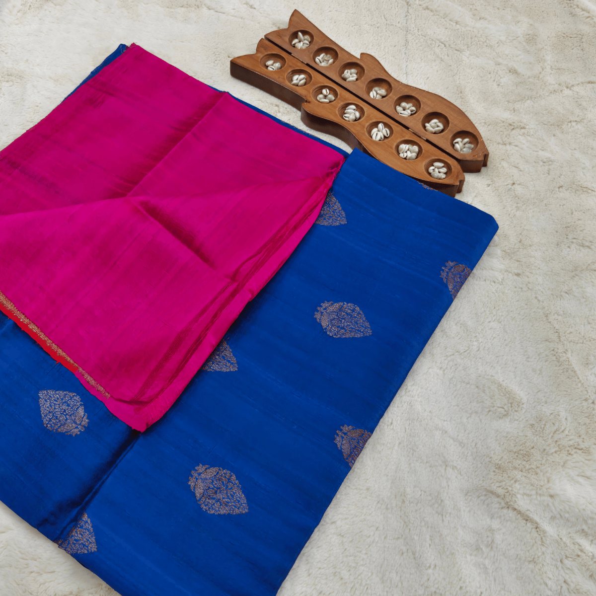 Pure Banarasi Silk Saree Blue - Image 3