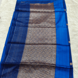 Pure linen matka silk saree with tissue silk blouse Blue