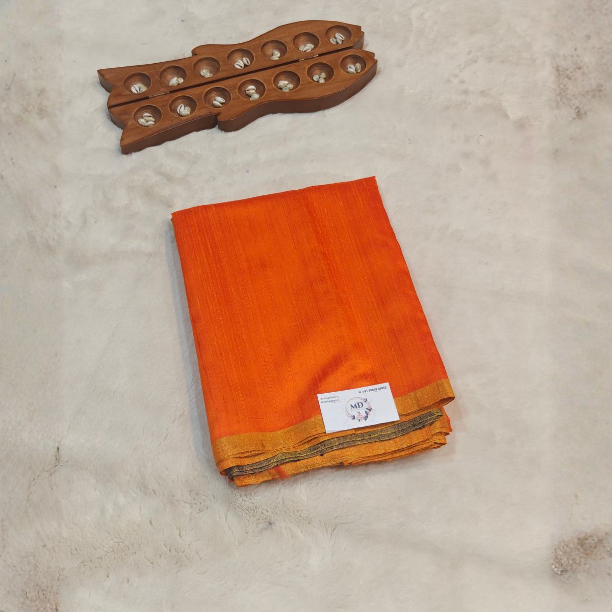 Pure raw silk saree(Bright Vermilion Orange) - Image 2