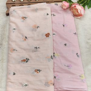 Mulchanderi Floral Fabric(Soft peach orange,Baby pink)