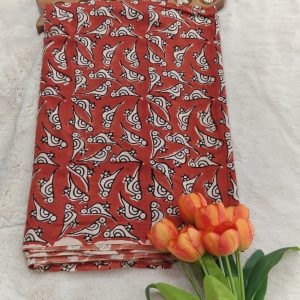 Premium Natural Dyeing Cotton Fabric(Rust red with white print)