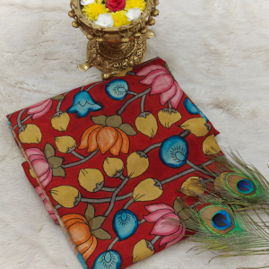 Pure Pen Kalamkari Silk Hand Drawn ( red)