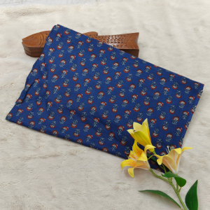 Premium Natural Dyeing Cotton Fabric(Royal blue base with red, white, and light blue motifs)