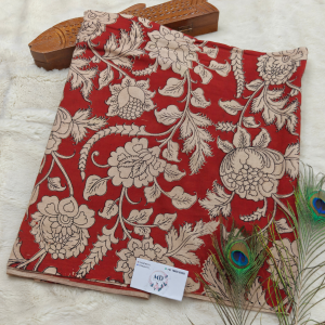 Premium Natural Dyeing Kalamkari Cotton Fabric(Red with cream floral pattern)
