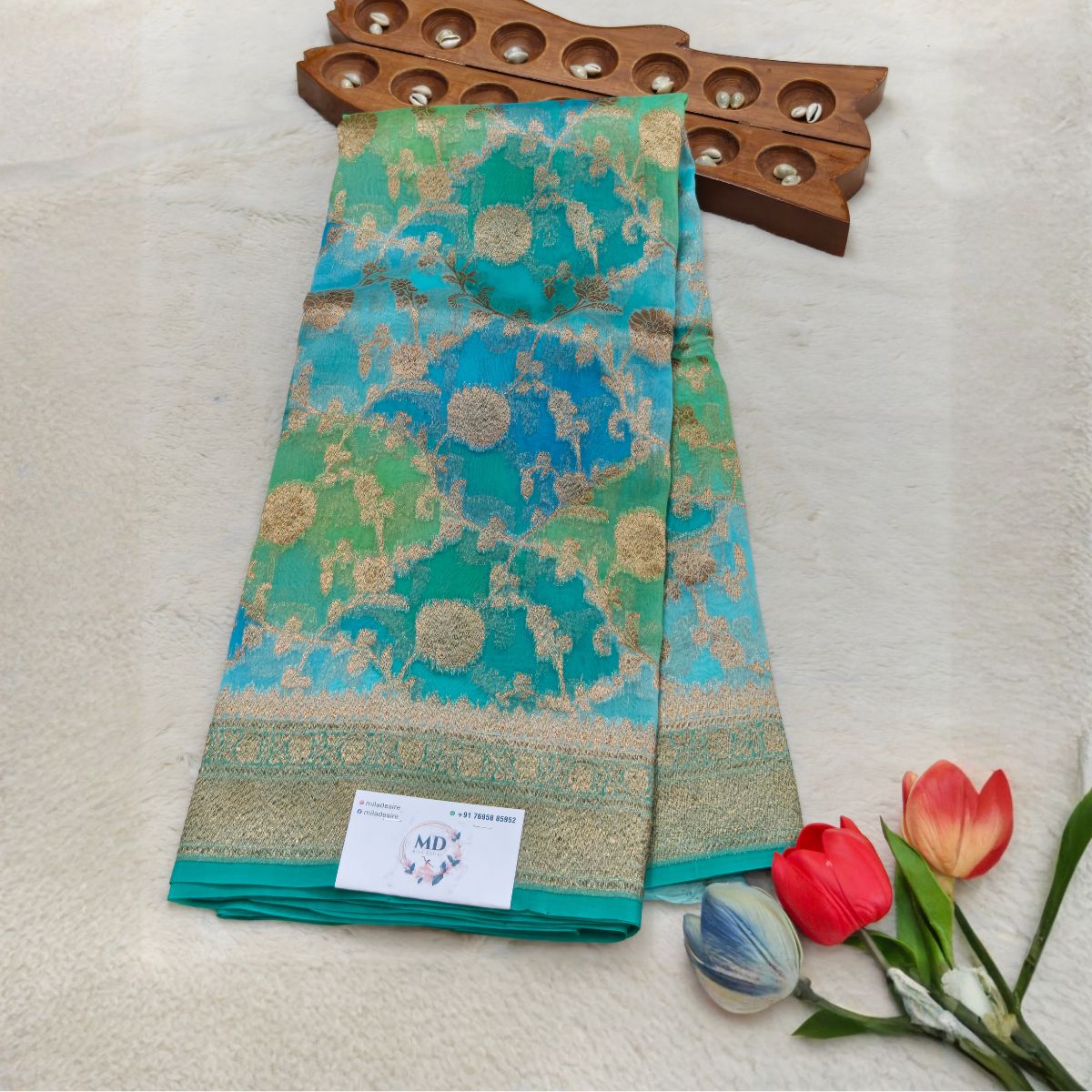 Raw Mango and kora banarasi silk(Aqua Teal)