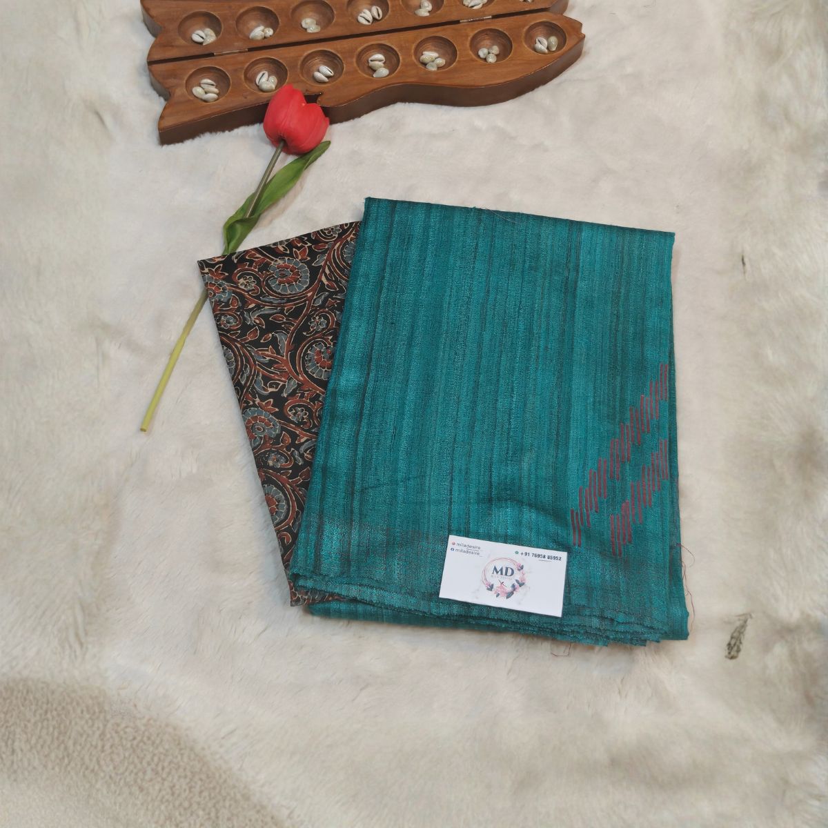 Pure jute tussar saree(Peacock Teal Blue)