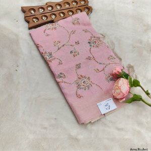 Tissue linen with applic saree(Powder Pink / Baby Rose)
