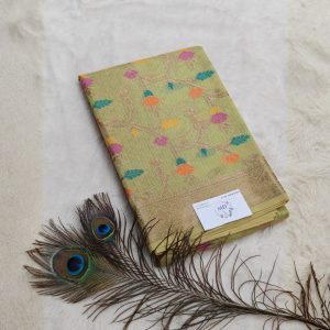 Semi tussar Kota banarasi with meenakari work saree(Pista Green)