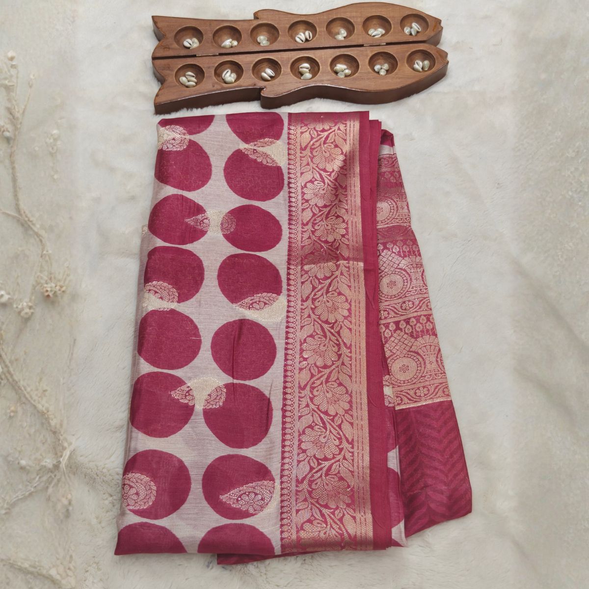 Tussar Silk Banarasi Weaving(Deep Magenta Pink) - Image 2