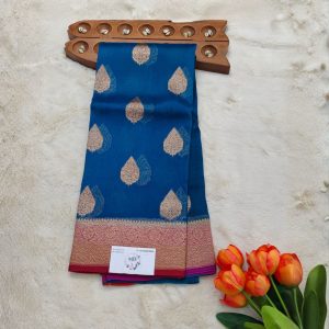 Raw Mango and Kora Banarasi Silk(Peacock Blue)