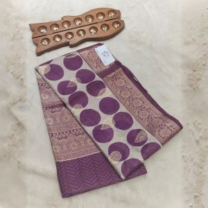 Tussar silk Banarasi weaving(Royal Plum & Antique Gold on Pearl Beige)