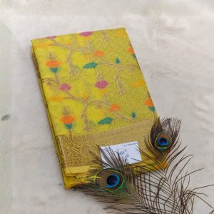 Semi tussar Kota banarasi with meenakari work saree(Rich Mustard Yellow )