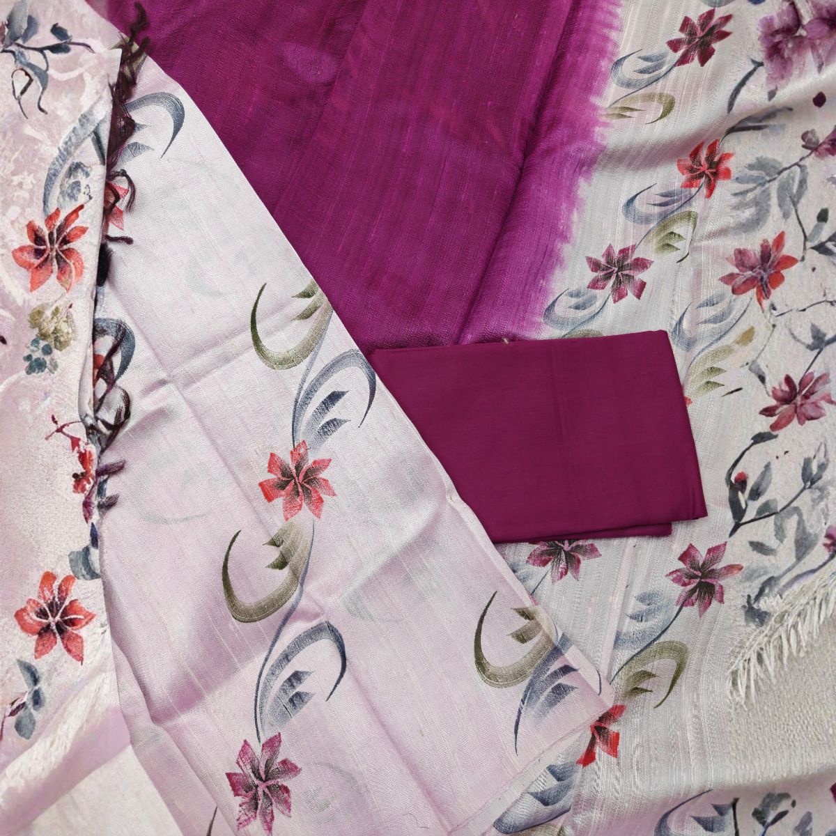 Dupion raw silk salwar material (Royal Magenta) - Image 3