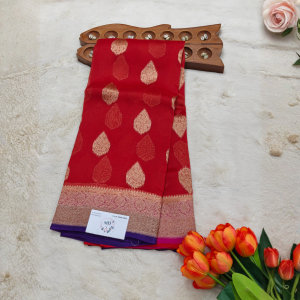 Raw Mango and kora banarasi silk(Crimson red)