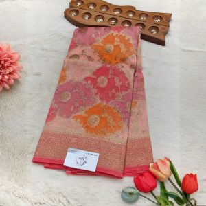 Raw Mango and kora banarasi silk(Blush Pink and Tangerine Orange Ombre)