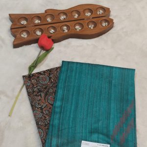 Pure jute tussar saree(Peacock Teal Blue)