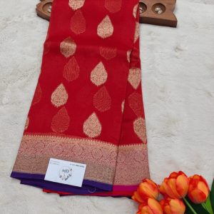 Raw Mango and kora banarasi silk(Crimson red)