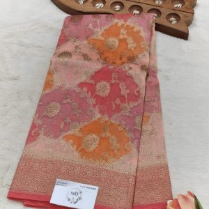 Raw Mango and kora banarasi silk(Blush Pink and Tangerine Orange Ombre)