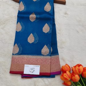 Raw Mango and kora banarasi silk(Peacock Blue)