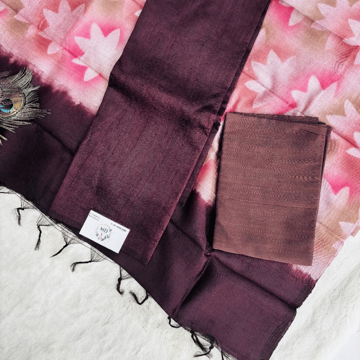 Dupion raw silk salwar material (Deep Plum & Mocha Brown)