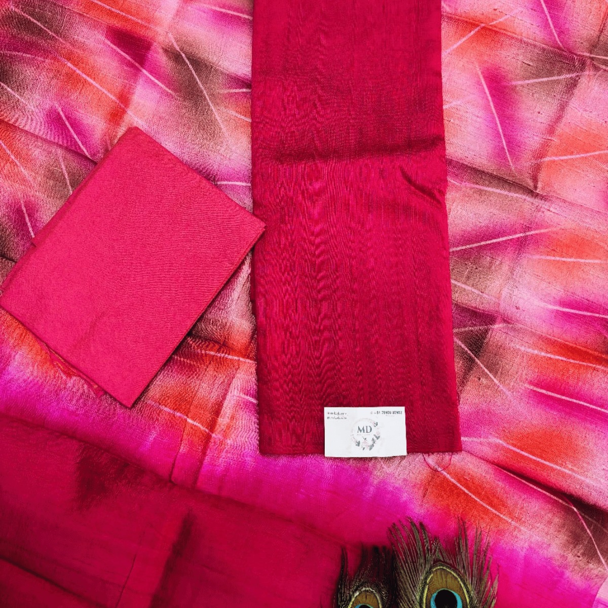 Dupion raw silk salwar material( Deep Crimson Red & Hot Pink)