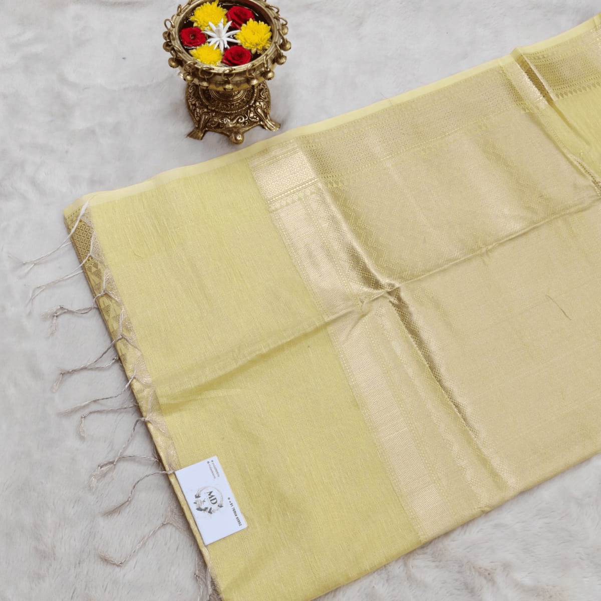 Tissue Linen Saree (Pastel Lemon Yellow) - Image 2