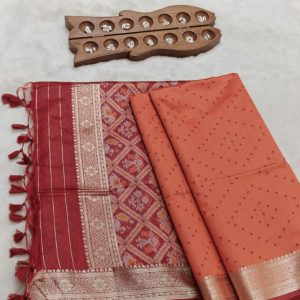 Tussar Banarasi semi saree( Burnt Terracotta Orange )