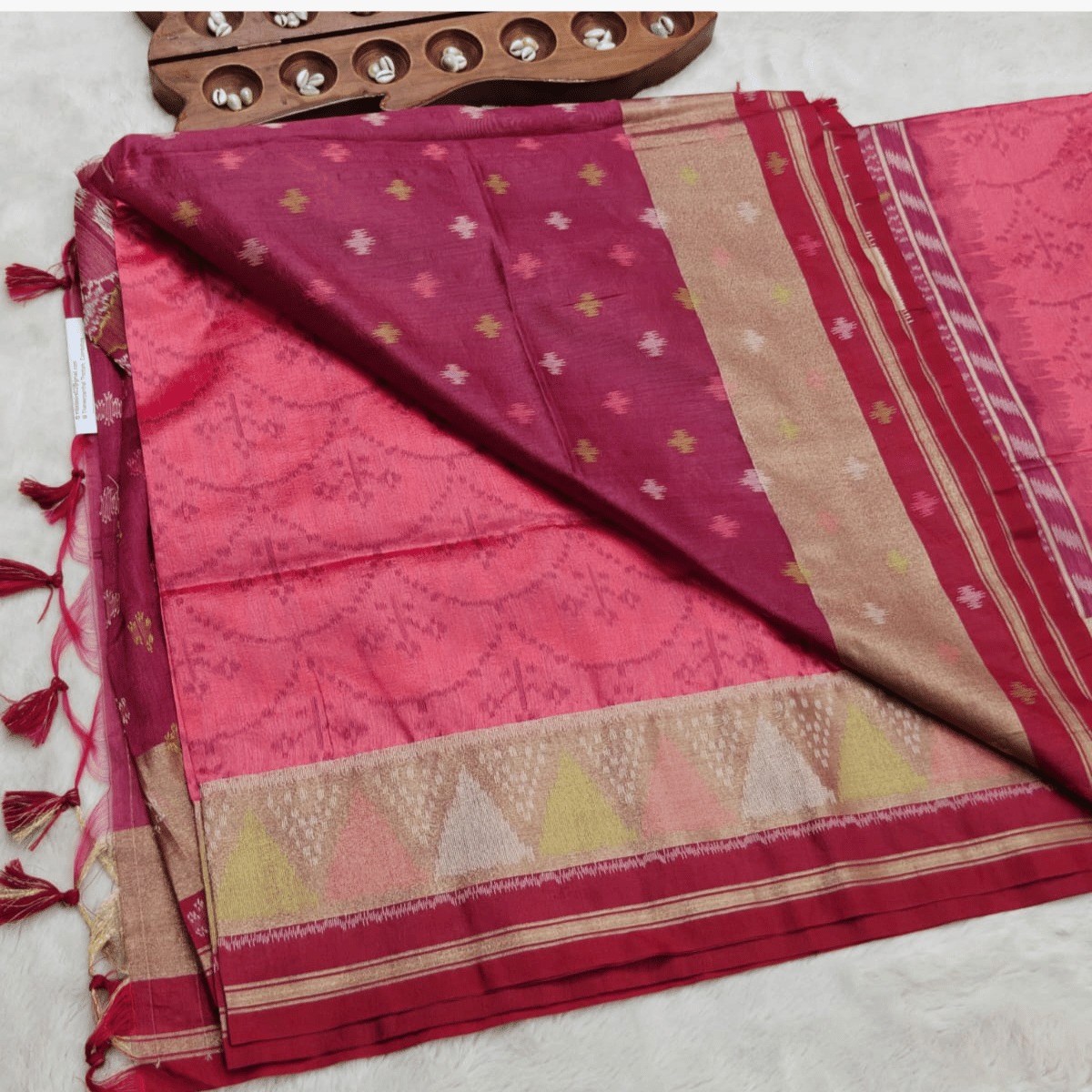 Tussar Banarasi semi saree(Deep Magenta Fuchsia Violet) - Image 3