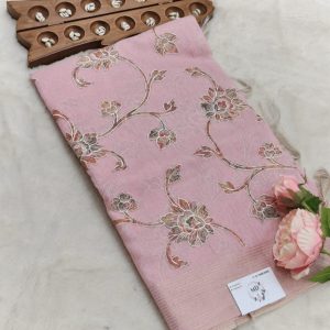 Tissue linen with applic saree(Powder Pink / Baby Rose)