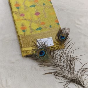 Semi tussar Kota banarasi with meenakari work saree(Rich Mustard Yellow )