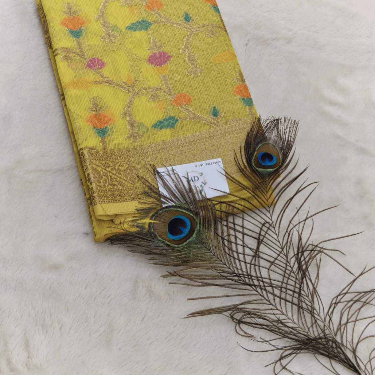 Semi tussar Kota banarasi with meenakari work saree(Rich Mustard Yellow )