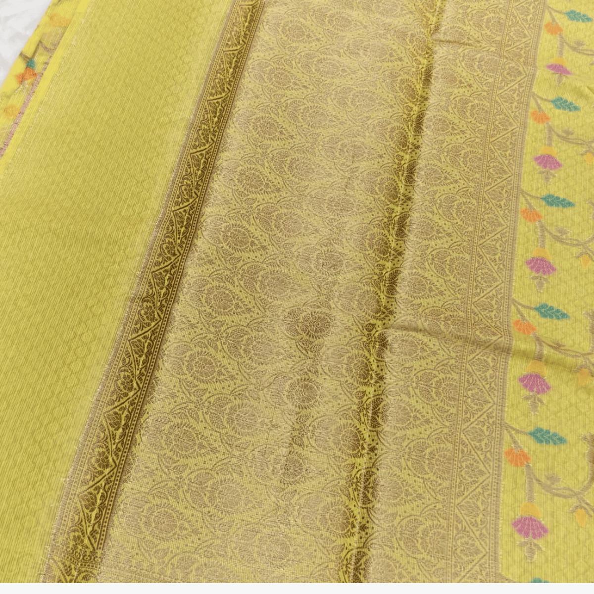 Semi tussar Kota banarasi with meenakari work saree(Rich Mustard Yellow ) - Image 2