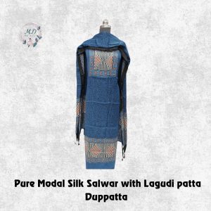 Pure Modal Silk Salwar(Steel Blue Indigo Script Block Print)