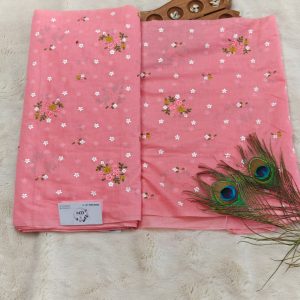 Mul Chanderi Floral Fabric(Peach and Sky Blue)