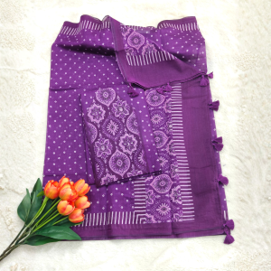Pure Mulchenderi silk / Orchid Purple with White Ethnic Prints