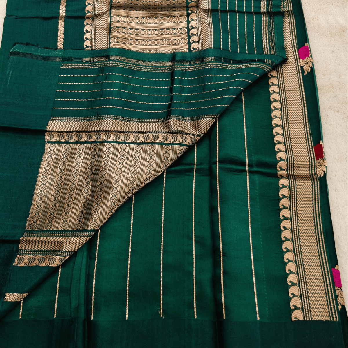 Raw Mango Silk Saree (Dark Green) - Image 3