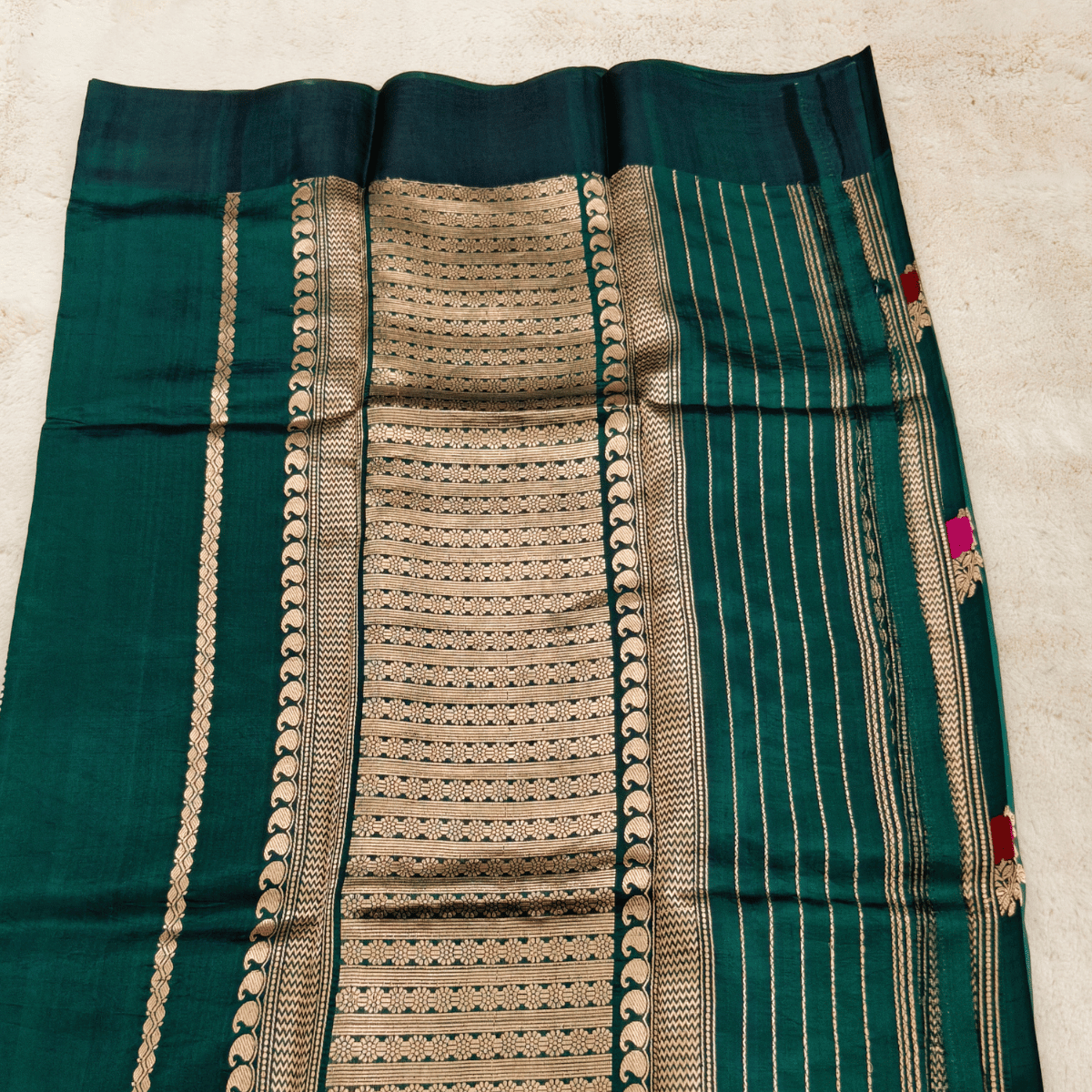 Raw Mango Silk Saree (Dark Green) - Image 4