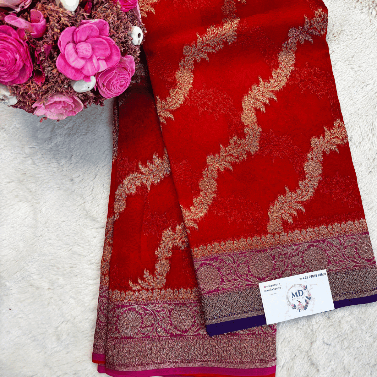 Kora Banarasi Silk Sarees (Red) - Image 2