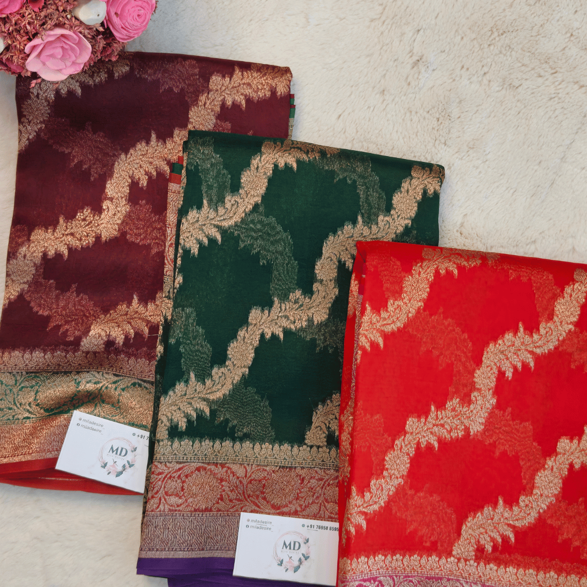 Kora Banarasi Silk Sarees (Red) - Image 6