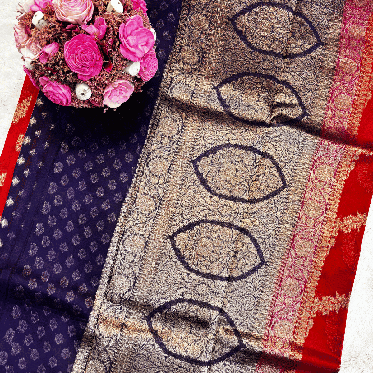 Kora Banarasi Silk Sarees (Red) - Image 4