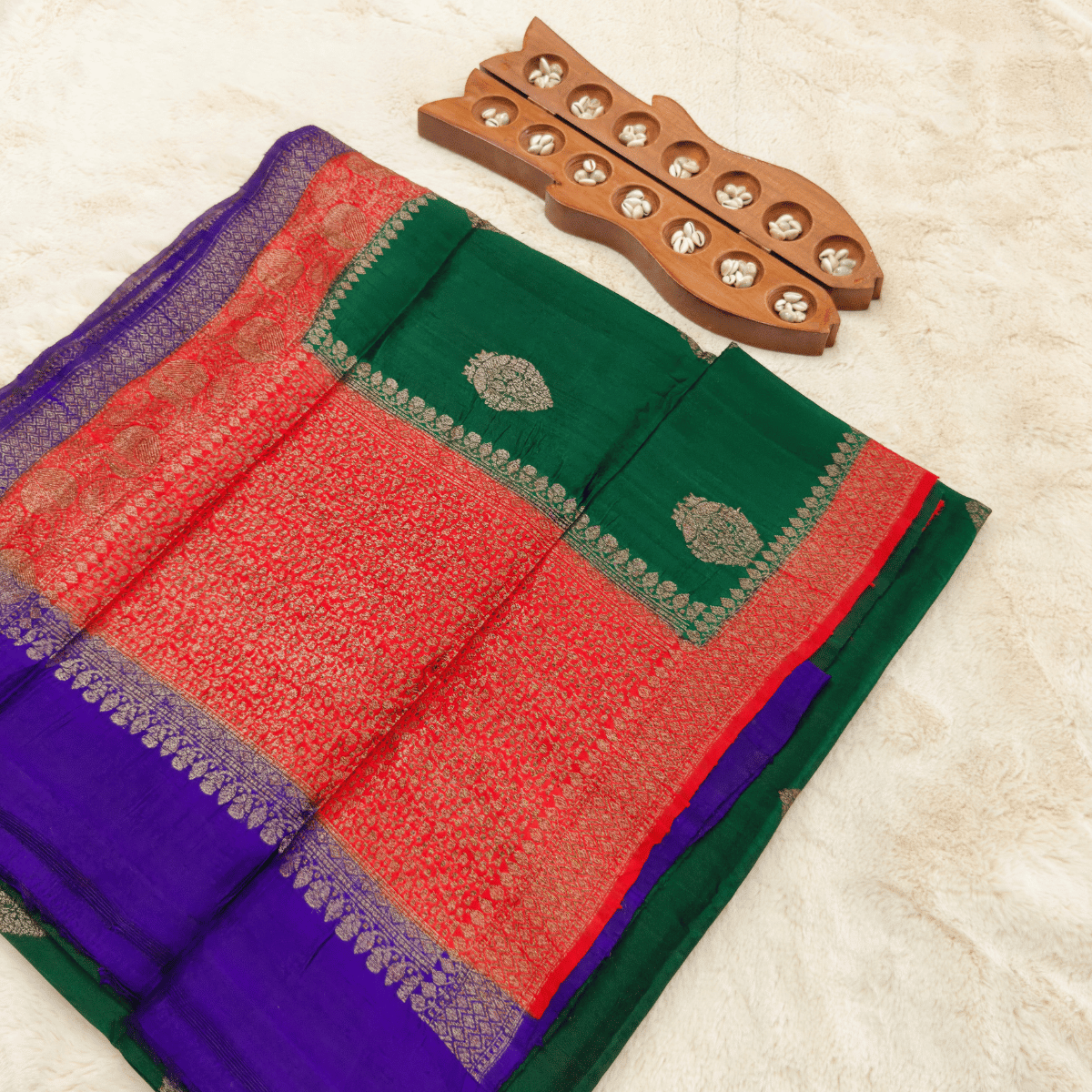Pure Banarasi Silk Saree (Dark Green) - Image 2