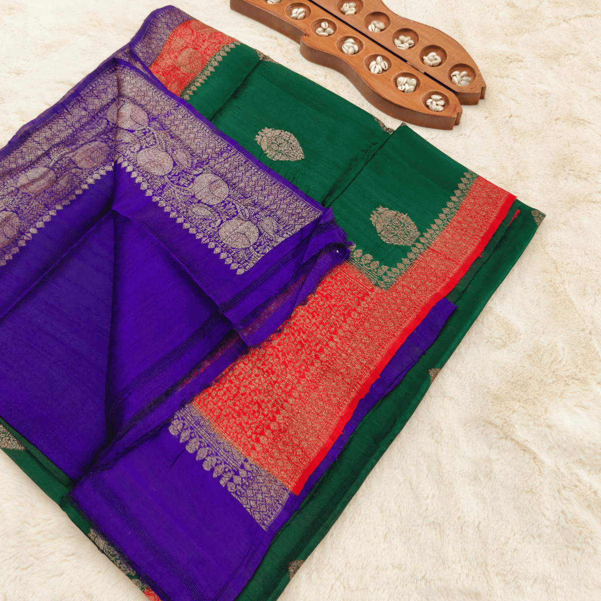 Pure Banarasi Silk Saree (Dark Green) - Image 3