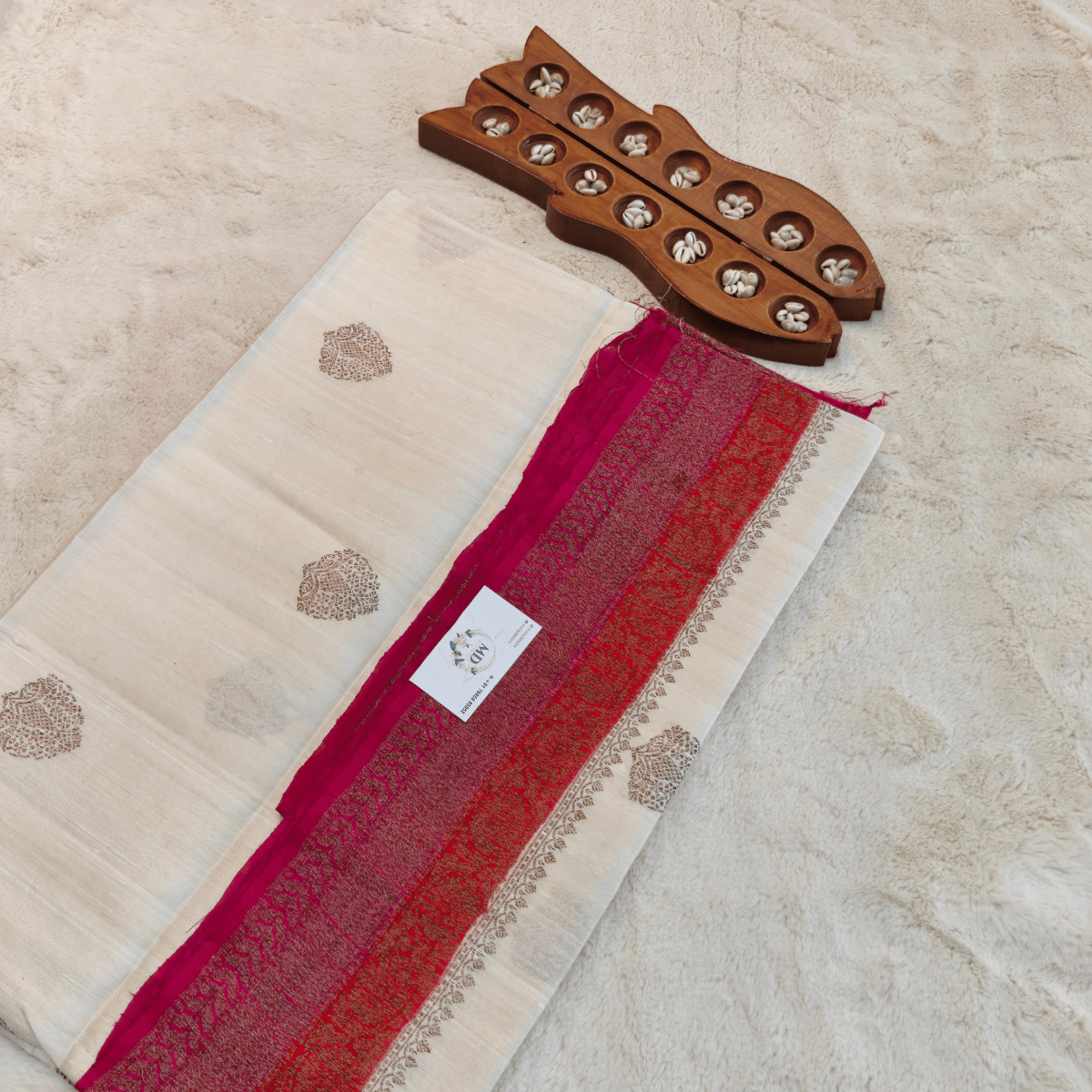 Pure Banarasi Silk Saree White with Pink 3D Border