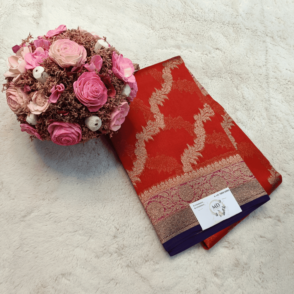 Kora Banarasi Silk Sarees (Red)