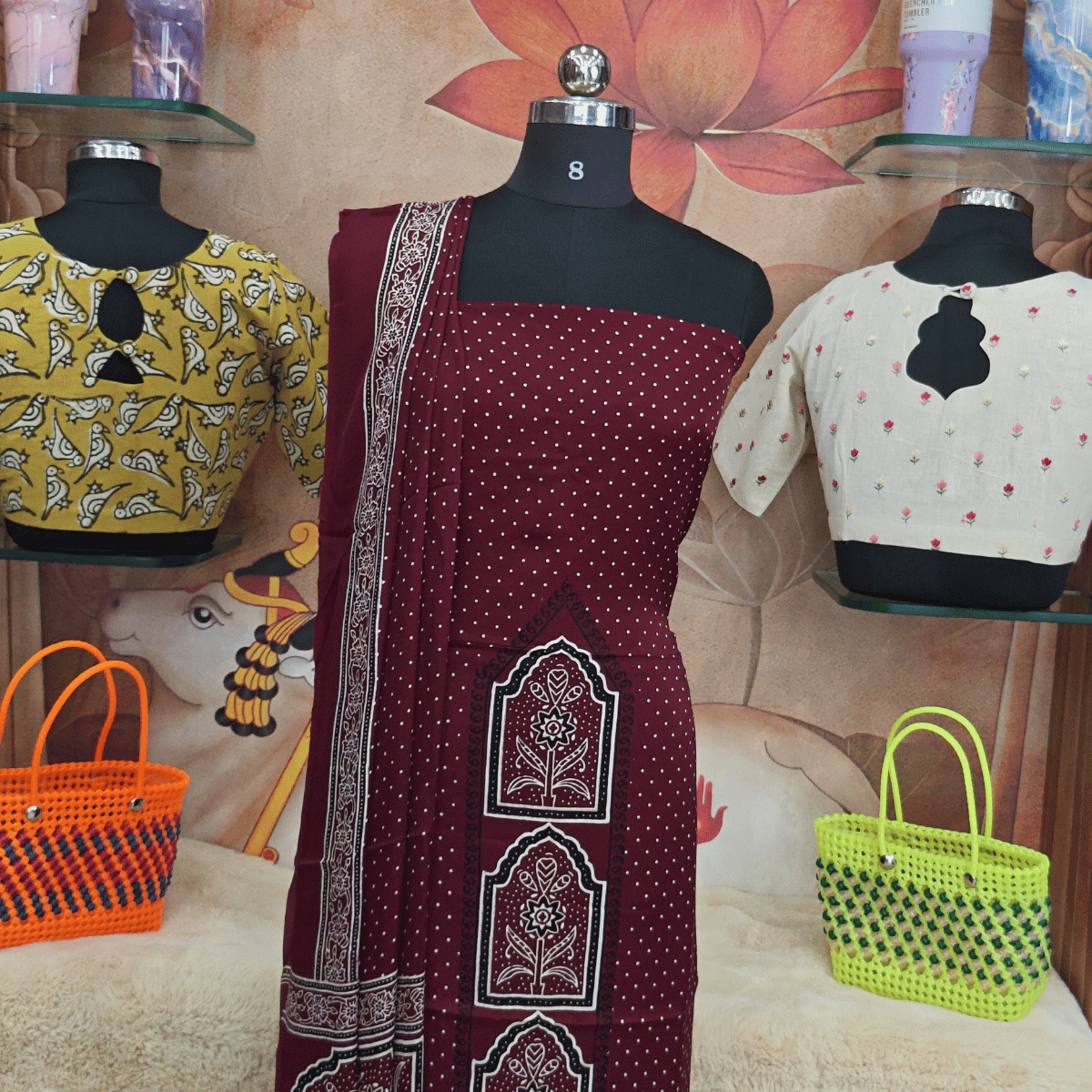 Pure modal silk salwar material Marron - Image 2