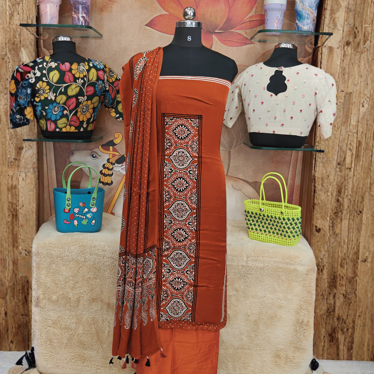 Pure modal silk salwar material Orange - Image 2