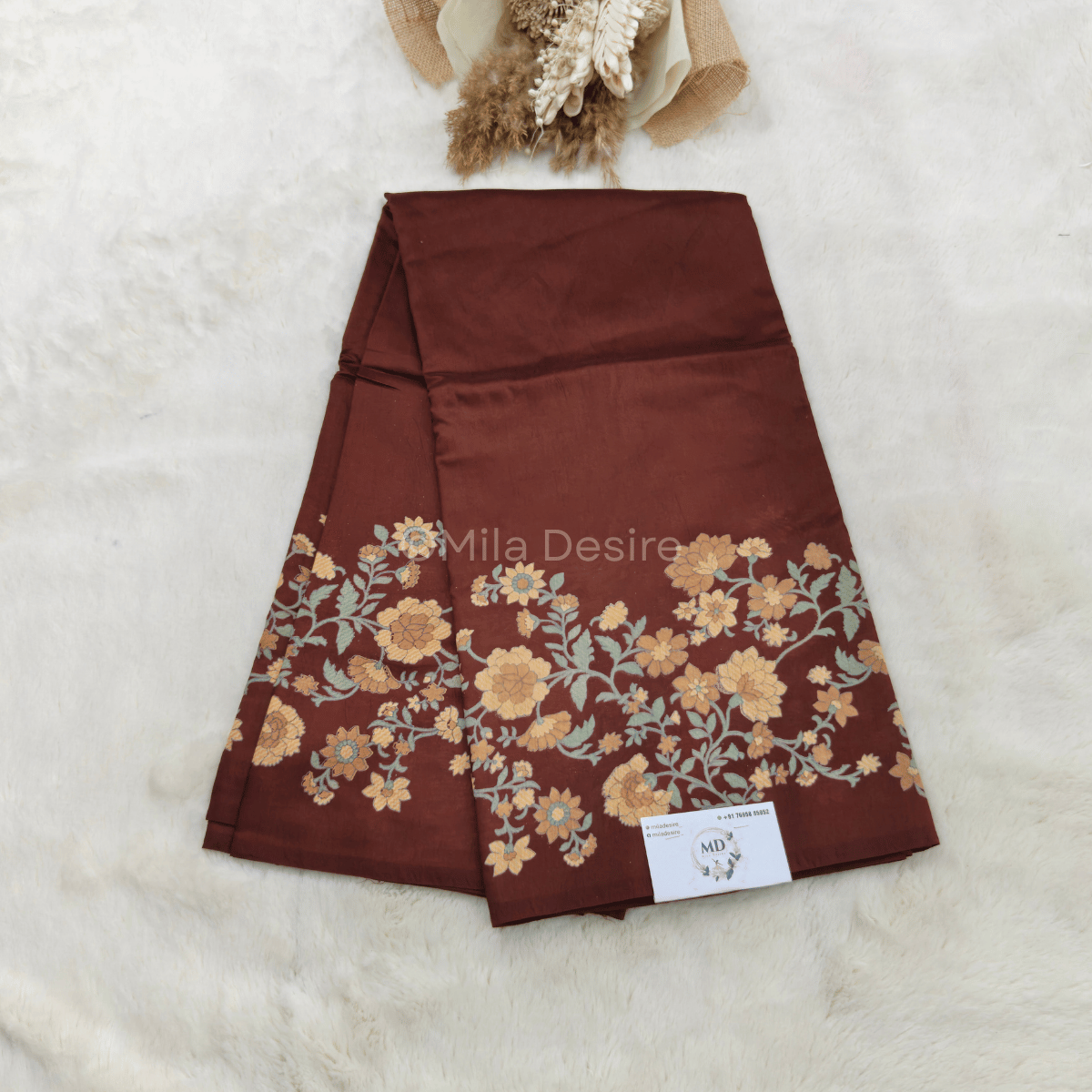 Imported Modal Sarees with Florals Chocolate Brown