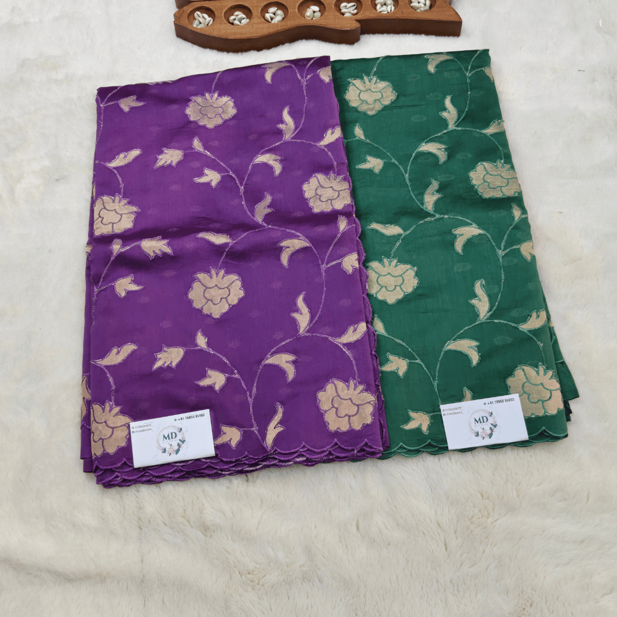Pure matka silk saree with scallop and applic work all over - Image 2