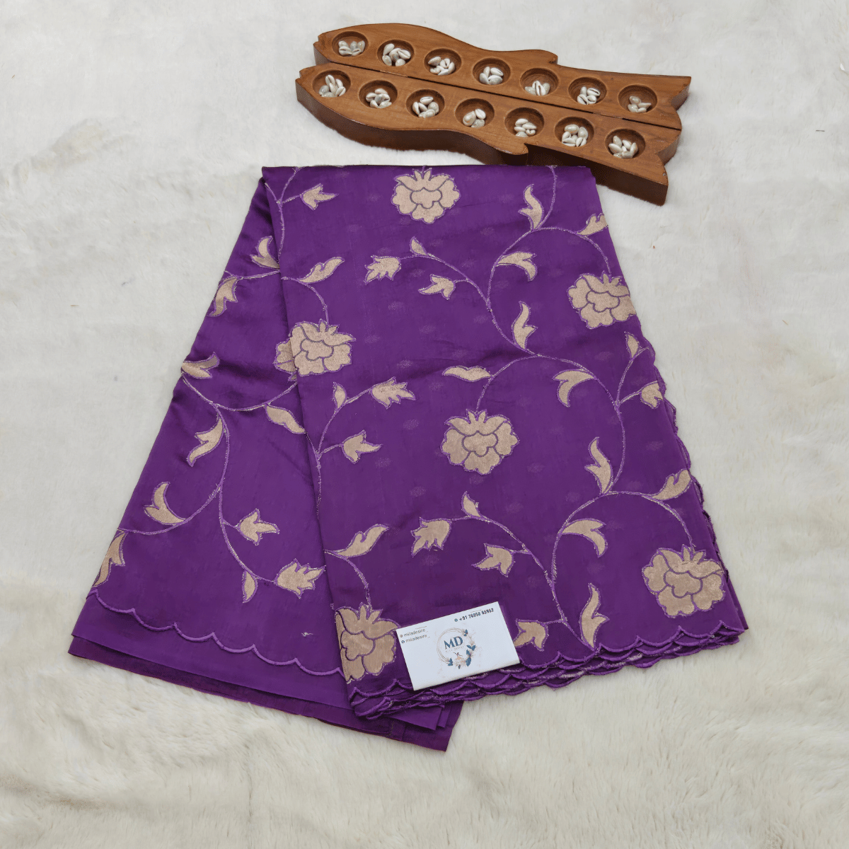 Pure matka silk saree with scallop and applic work all over
