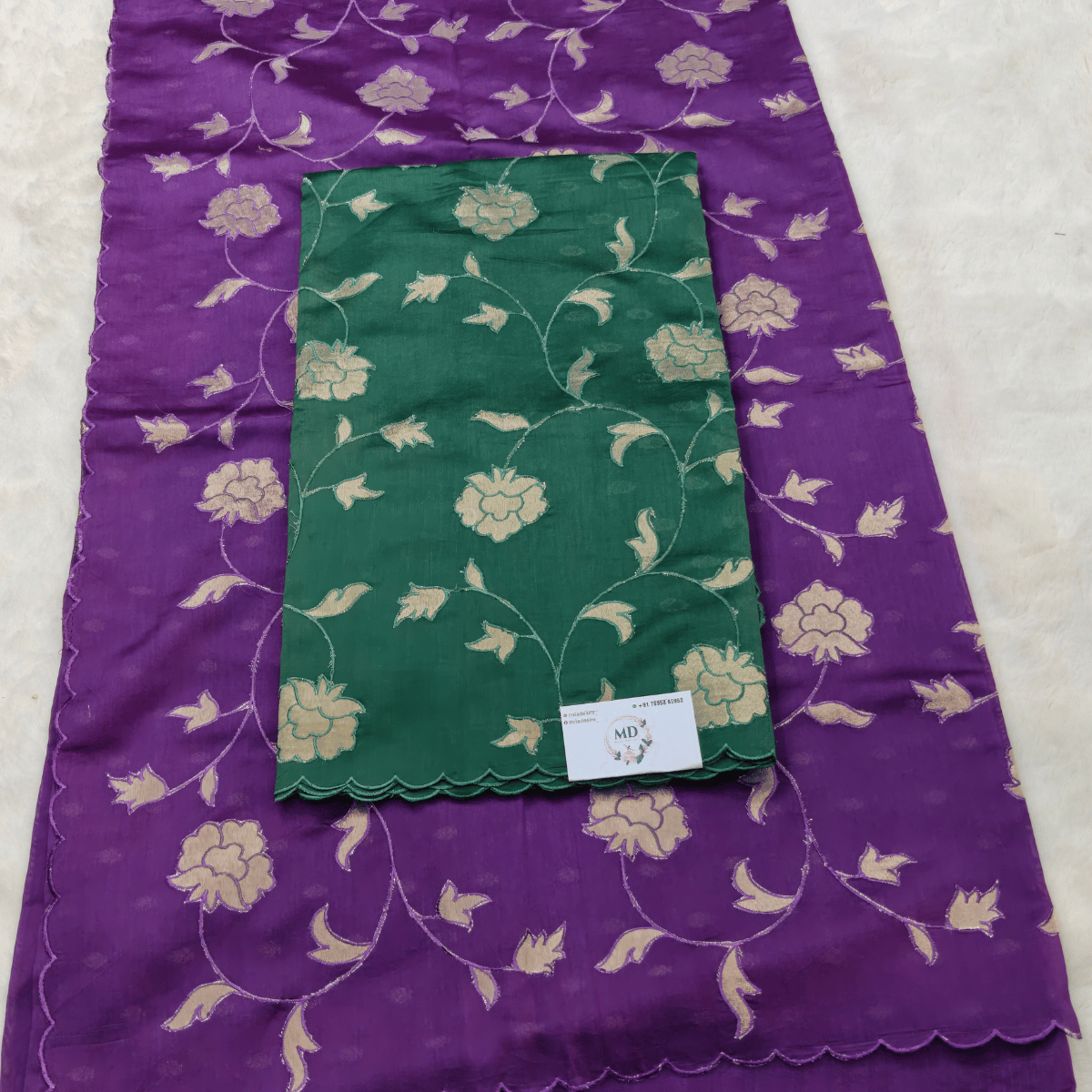 Pure matka silk saree with scallop and applic work all over - Image 4